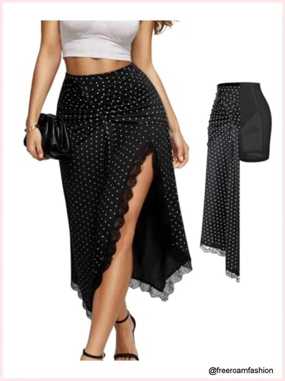 Satin Midi Skirt with Built-in Shapewear Tummy Control Side Slit Lace Mermaid